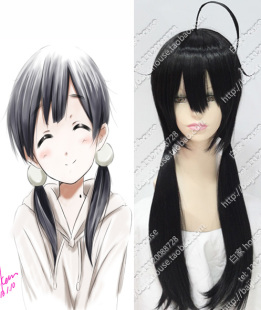 特价 玉子超市/北白川玉子/玉子市场/黑色60厘米 呆毛款cos假发