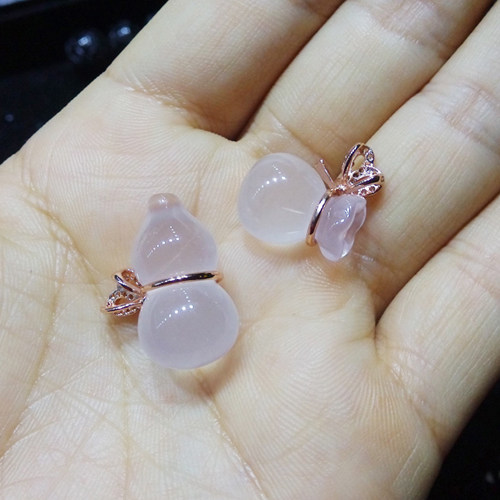 天然粉水晶葫芦钱袋吊坠送女友