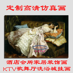 欧式 饰画会所家居洗浴城挂画定制仿真油画画芯 复古人物画贵妇人装