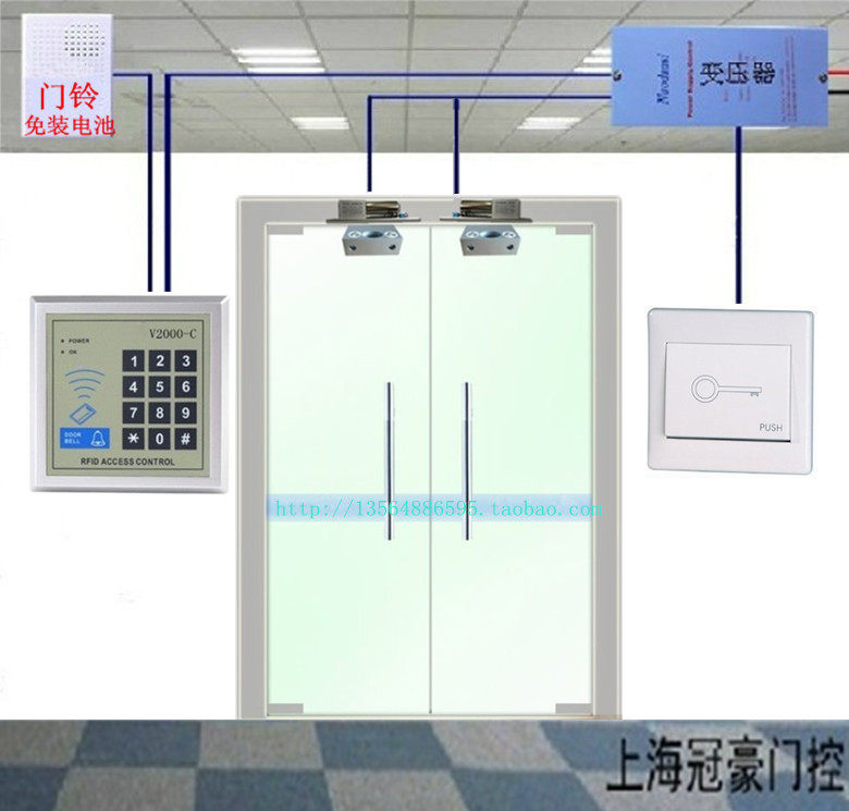 门禁系统套装/门禁锁电子锁刷卡及密码开门/电插锁玻璃门双开整装