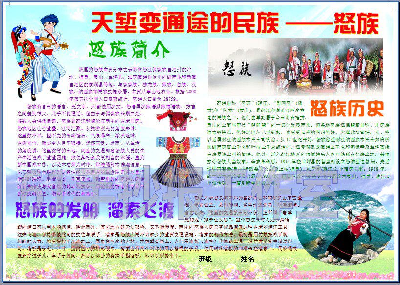怒族小报电子小报成品少数民族电脑手抄报可编辑简板报模板4093