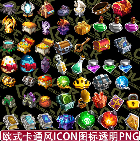 游戏美术素材/ICON图标素材  UI设计 卡通风格Q版游戏图标PNG透明