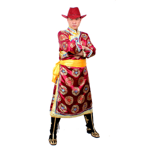 蒙古族舞蹈演出服装 男士 蒙古袍 紫红 民族服装 蒙古族服装 男