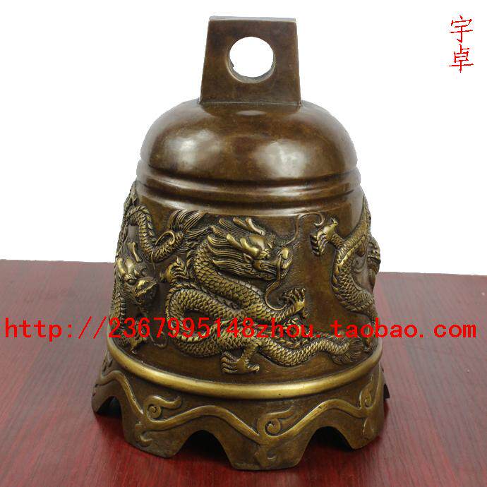 宇卓铜器 纯铜龙纹铃铛黄铜铃铛大号铜钟平安钟工艺品摆件