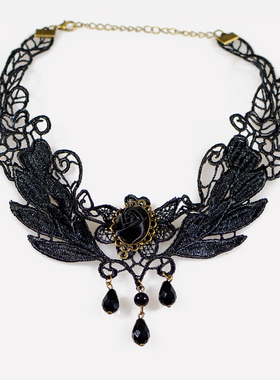 黑色蕾丝简约哥特洛可可宫廷女王复古项链项圈颈饰颈链