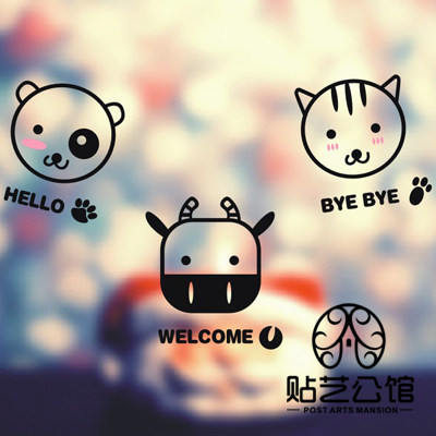 可爱卡通宠物店儿童房玻璃背景家具装饰墙贴纸 k-234 animal face
