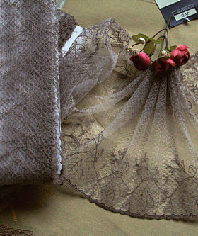 46D客供 淡粉蚂蚁网底暖咖啡色丝绣蕾丝花边18cm宽13元1米