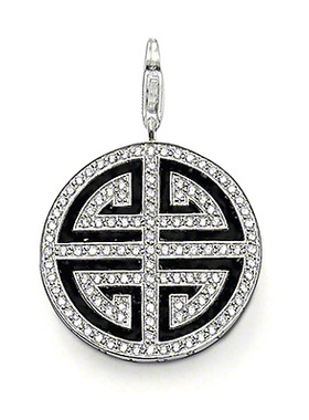 黑色白钻寿字圆牌吊坠-托马斯萨博东方亚洲系列龙虾扣项坠