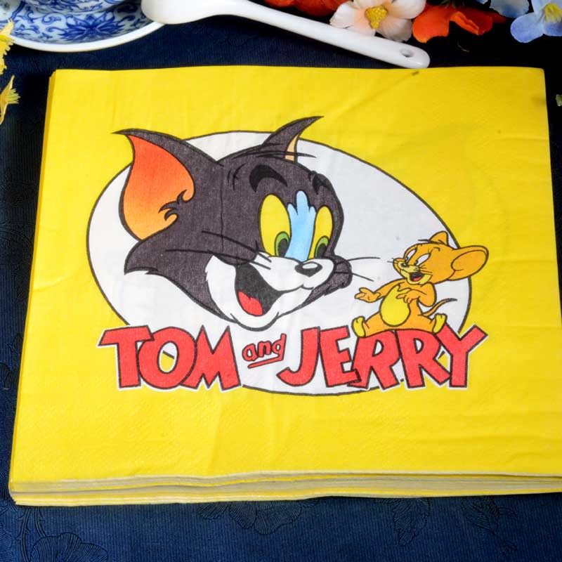 新款厂家混批 彩色印花餐巾纸 卡通纸巾 黄色卡通西餐垫面巾纸