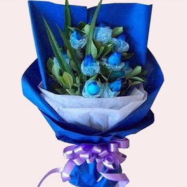 爱情鲜花卢湾花店送花蓝色妖姬，11朵.蓝玫瑰花束鲜花速递上海