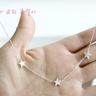 韩国正品代购 一吻定情恶作剧之吻同款三颗星星刻纹项链925银