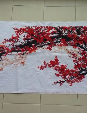 正品KS纯手工手绣十字绣成品红梅报春图咏梅梅花新款2米版