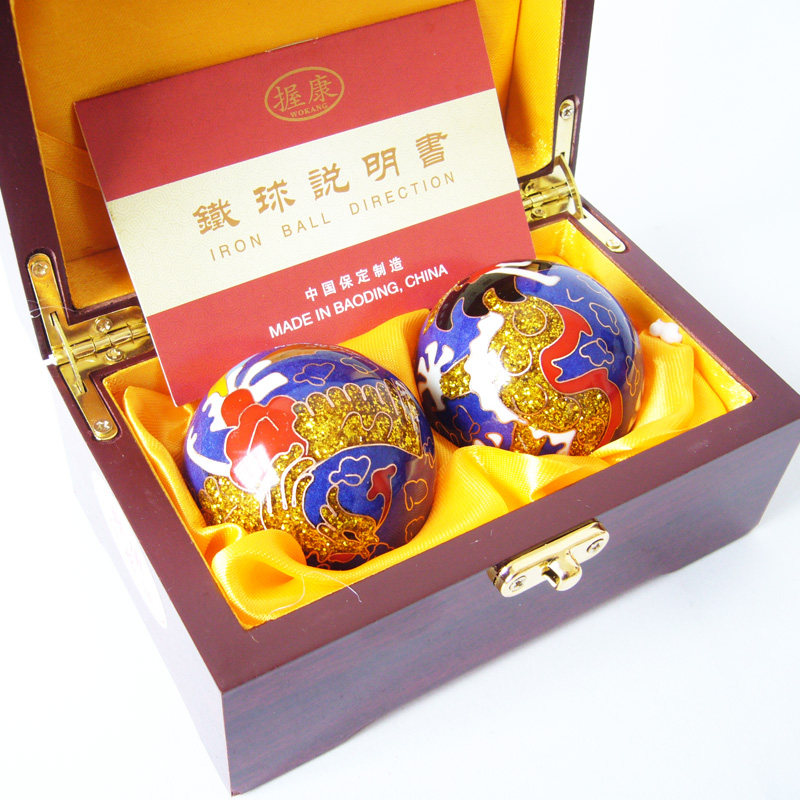 十年老店包邮保定景泰蓝龙凤健身球手球中老年保健球蓝底带绒布袋