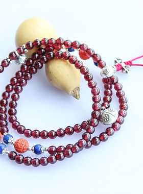 斯里兰卡天然石榴石纯银花朵手链