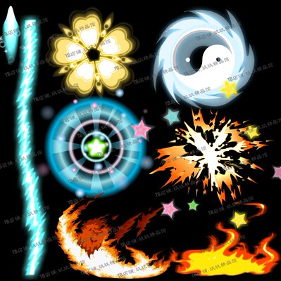 falsh矢量游戏闪光激光特效技能火焰烟雾太极旋风爆炸动画素材文