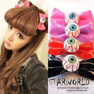 Cute Japanese eyeball, hairgrip with bow, beads