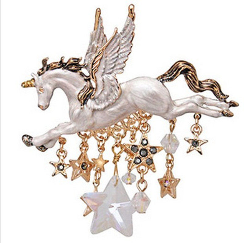 韩国新款韩版ins重工超仙飞马独角星星流苏胸针别针丝巾扣徽章