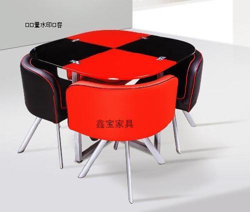 黑红相间钢化玻璃餐桌收纳大师节省空间 一桌四椅套装组合