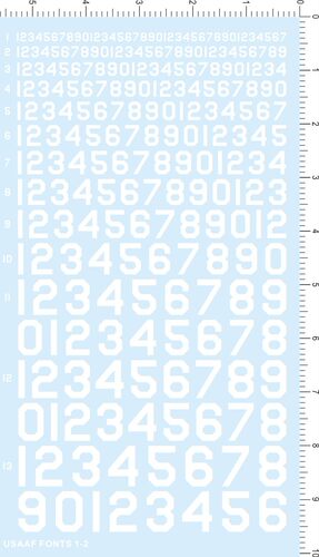 【天地模型】美军数字 水贴 USSAAF FONTS 1-2 （白）