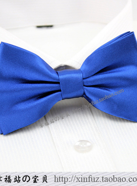 韩版男士领结 宝蓝亮色双层蝴蝶结 商务正装婚宴主持搭配成人领结