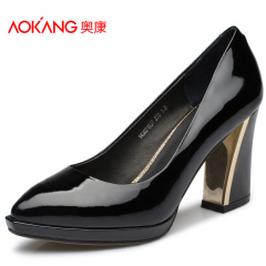 Aokang shoes spring/summer new style patent leather high heel women's shoes and elegant Joker OL sets foot shoes