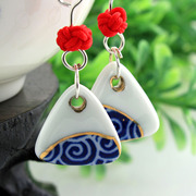 Hand Kung Fu Yi Jiangnan ceramic hand-painted blue-and-white porcelain earrings earrings ethnic jewelry classic vintage