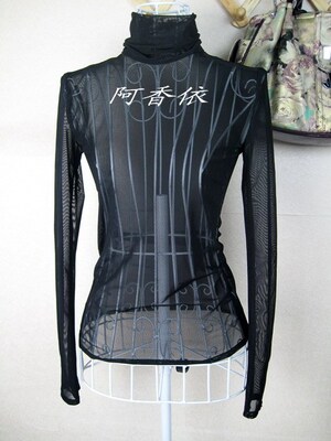高领长袖女黑色透明有大码打底衫