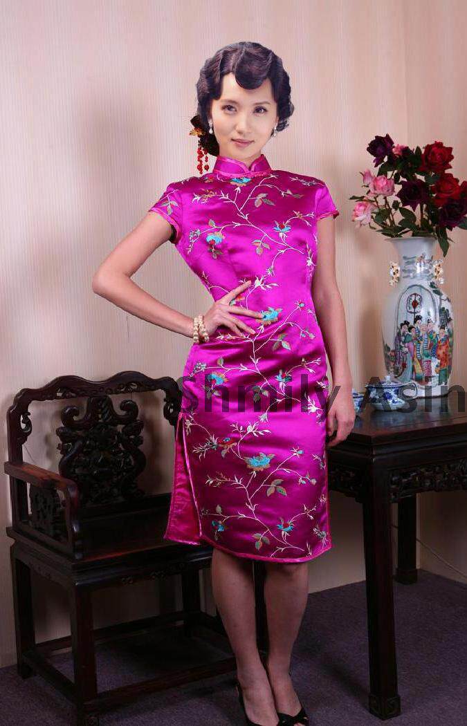 明星旗袍黎姿同款旗袍真丝重磅双宫绣花定做传统旗袍定制