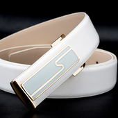 2023新款 白色皮带男潮休闲百搭牛皮白色腰带 韩版 时尚 真皮男士