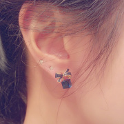 Email genuine high-end atmosphere bow Korean version of artificial stones marine blue earrings ear jewelry