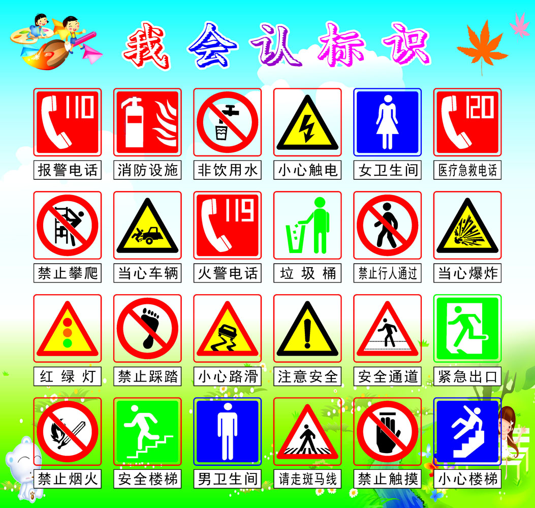 652海报印制定制展板素材508幼儿园认识知安全标志挂图