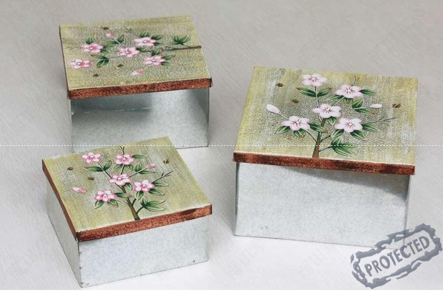 akka日单生命之花铁皮做旧地中海风格收纳盒铁皮杂物收纳盒