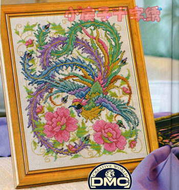 小房子十字绣 正品DMC-凤凰-亚麻布-绚彩线金属线 客厅装饰画吉祥