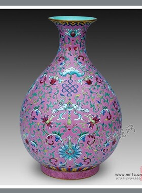 清宣统仿古瓷 精品陶瓷 精品美作 仿清宣统粉红地缠枝花纹瓶