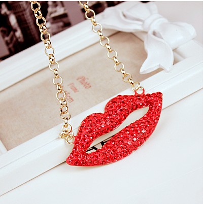 性感火辣满钻红唇圆环链子夸张欧美韩版饰品首饰短款锁骨链项链女