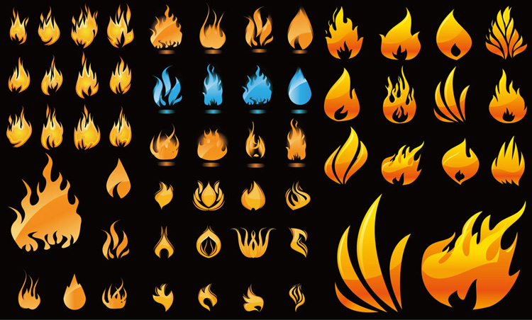 形态各异火焰 多种卡通火苗火花图标 eps格式矢量设计素材