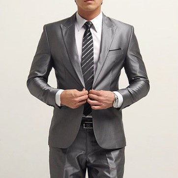 男式修身西服韩版小西装 一粒扣剑领收腰休闲西装套装 银灰色A05