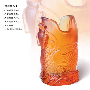 古法琉璃BX琉璃独占鳌头笔筒鳌鱼笔筒书房办公桌摆件送老师同学