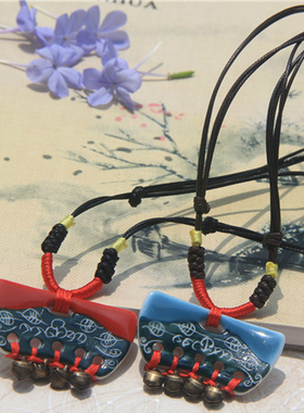 长款如意带铃铛可调节皮质毛衣链