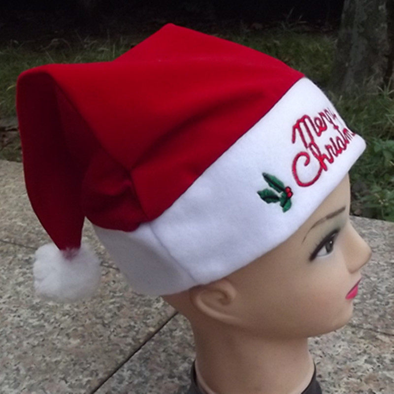 圣诞节装饰用品圣诞帽植绒绣花圣诞帽子圣诞老人帽成人三角帽子