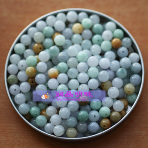 中国结DIY饰品散珠 A货天然缅甸玉翡翠三彩圆珠 水头足 5/7.5mm