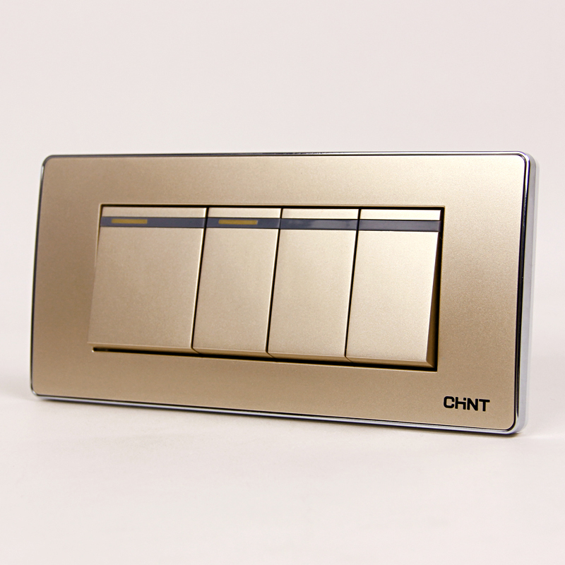 正泰开关插座118型中板 四开双控4开双 三位面板5F香槟金色 中盒