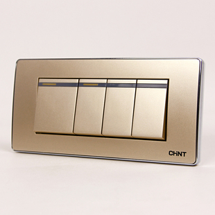 正泰开关插座118型中板 四开双控4开双 三位面板5F香槟金色 中盒