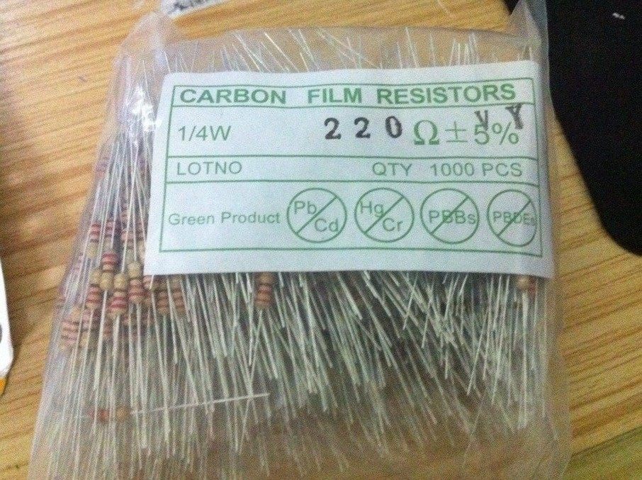 1/4w 碳膜电阻 220欧  220欧姆 220r 环袋装 5% 1000个/包