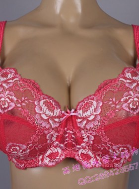 N113单层牡丹蕾丝钢圈大罩杯文胸镂空性感大码内衣黑灰色胸罩75F