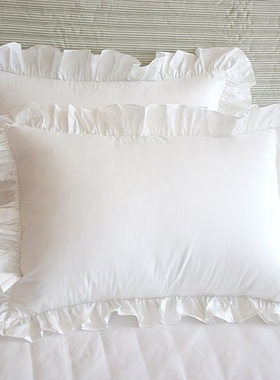 纯白蕾丝手工褶皱花边荷叶边枕套一只包邮纯棉全棉单人枕套一对装