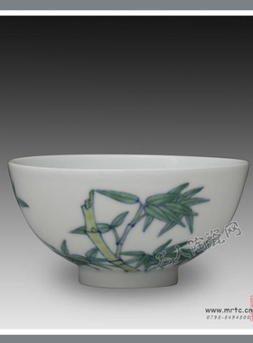 景德镇仿古瓷名家监制清雍正斗彩丛竹纹碗工艺品家饰工艺品摆件