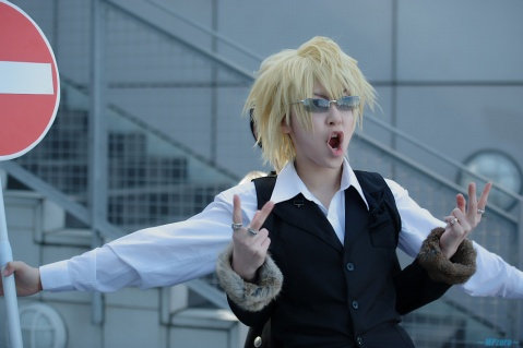 高温丝cosplay假发 无头骑士异闻录 DRRR纪田正臣 淡黄色蓬松假发