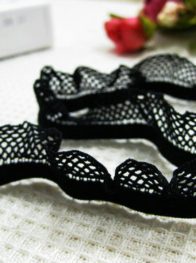 75D客供 黑色网格单边波纹橡筋尼龙弹力窄花边1.7cm宽2.2元1米