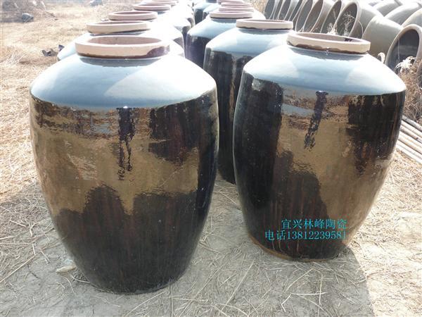 陶瓷酒瓮700斤(350公斤)容量黒釉酒缸 宜兴黑釉平口陶器大酒坛
